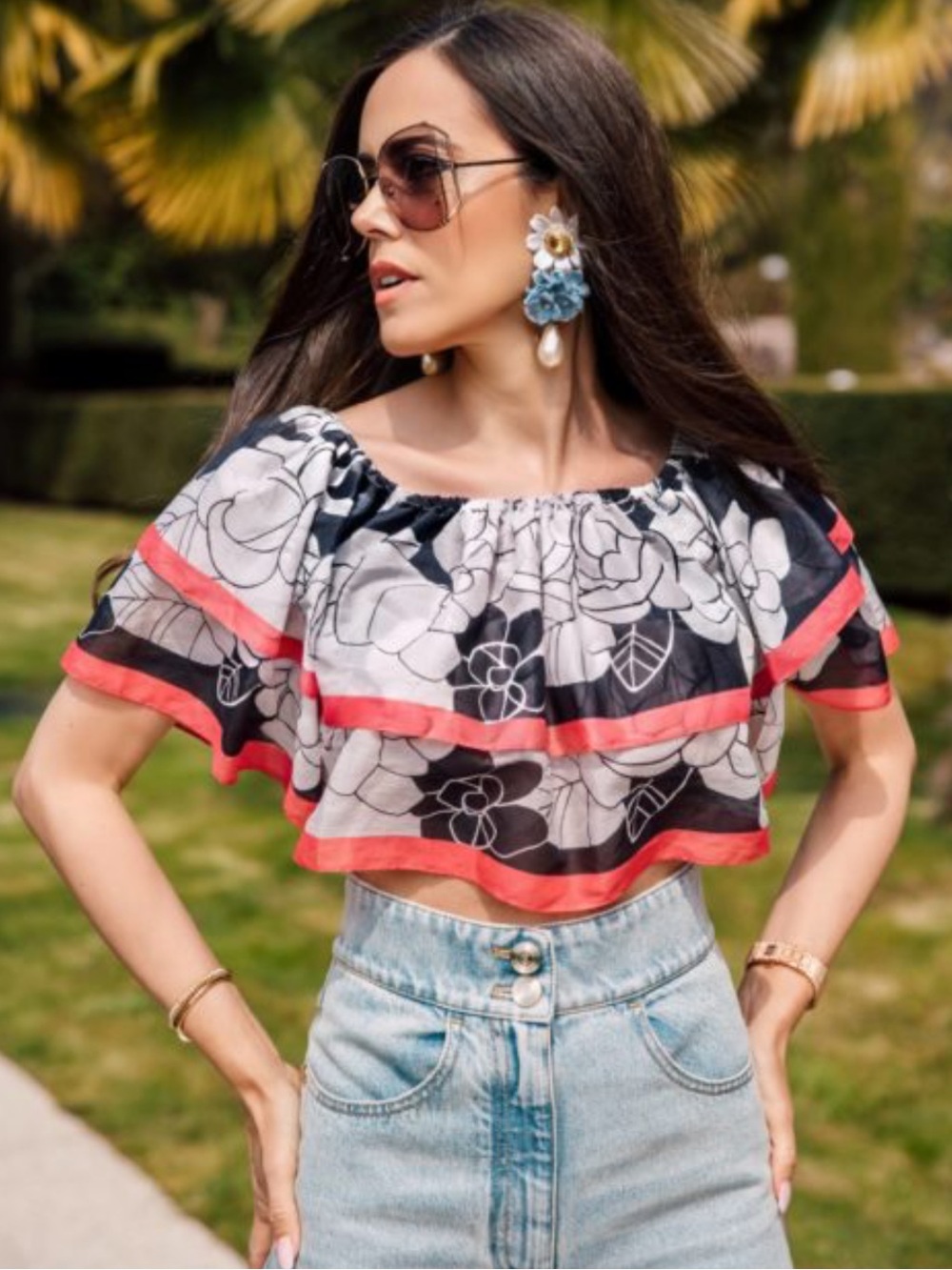 CHANEL | 2021 Cruise Collection Camellia Ruffle Off-Shoulder Crop Top
